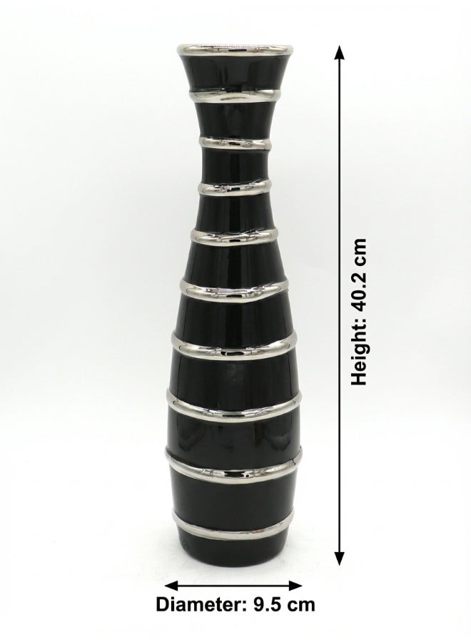 ايست من نون Ceramic Vase for Floral Decorative arrangement, Ht-40 cm | Black Silver Color | Ribbed Rays Design | Size -9.5x9.5x40.2 cm | Perfect for decorativing your living room, Ideal for decorating coffee table, dinning table, console table or any office or living space - Image 5